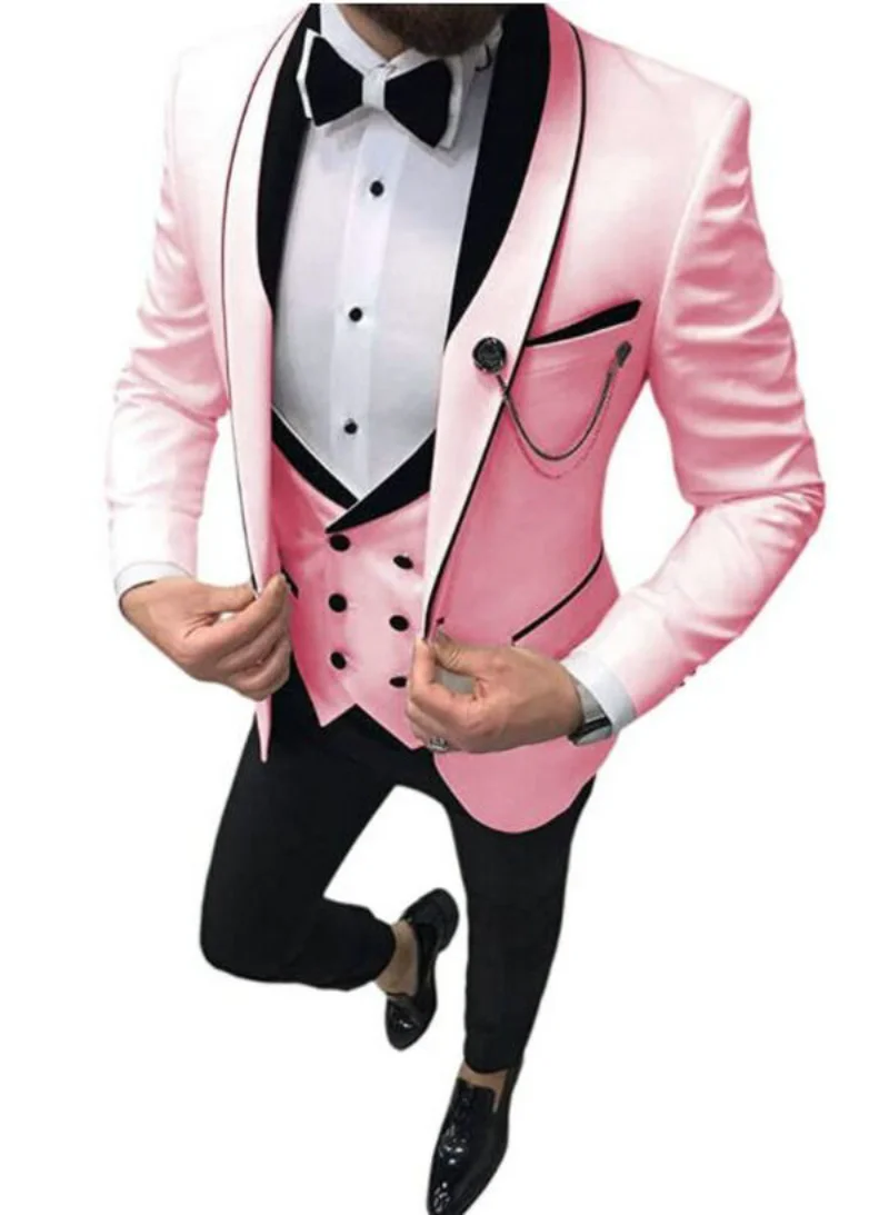 Men Suit Groom Wear Business Casual Party Suit For Men Slim Fit Shawl Lapel Costume Homme Italien 3 Piece(Blazer+Vest+Pants)