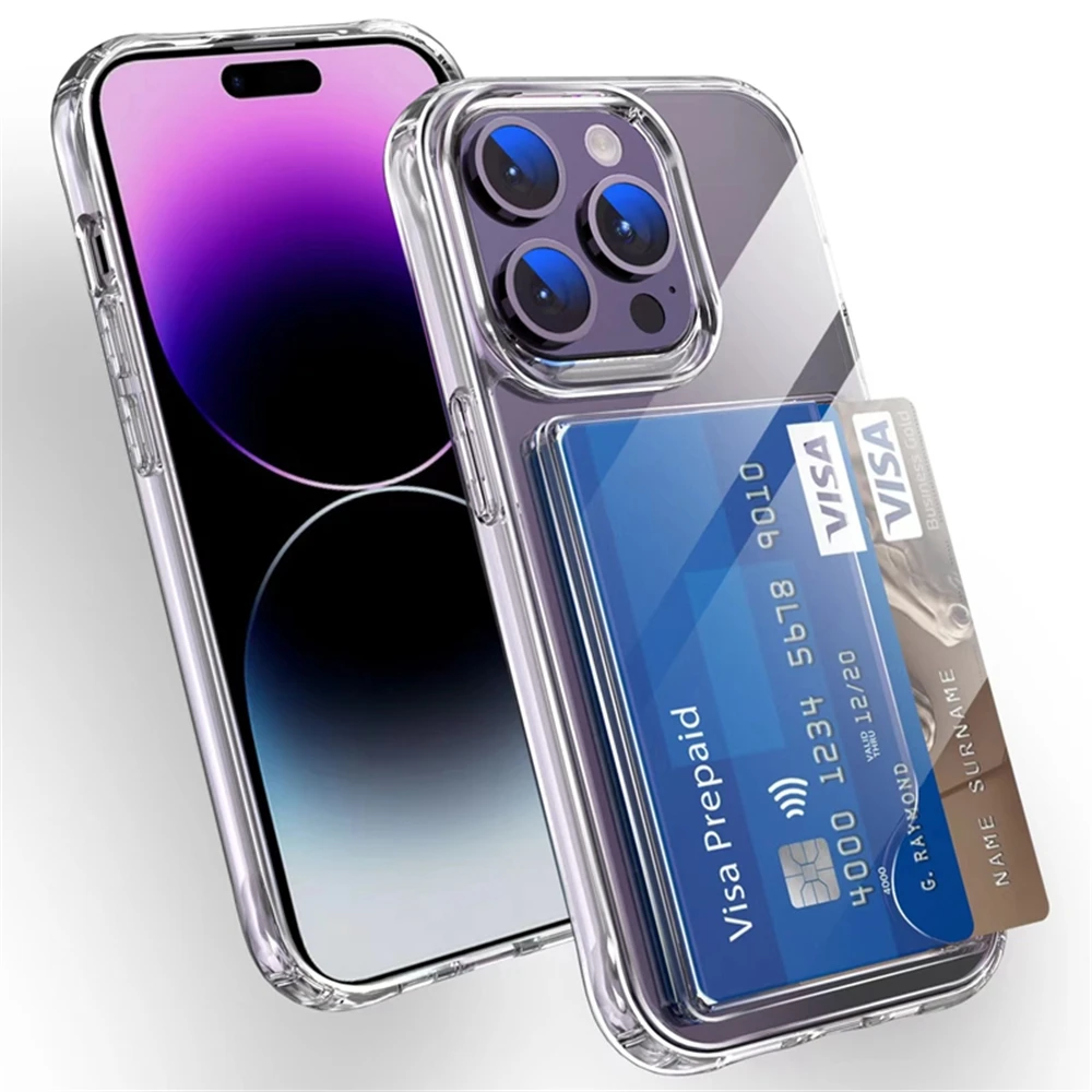 Enhanced Four-Corner Protective Transparent Acrylic Phone Case with Card Slot