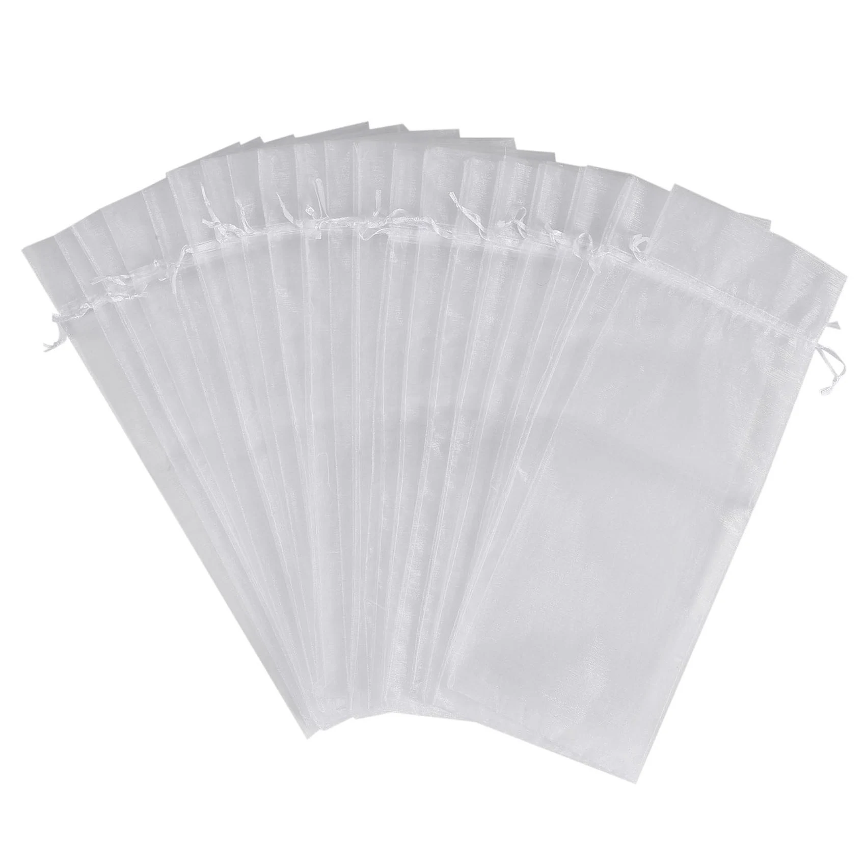 

20Pcs Sheer Organza Wine Bags 14X37cm Reusable Simple Bottle (White)