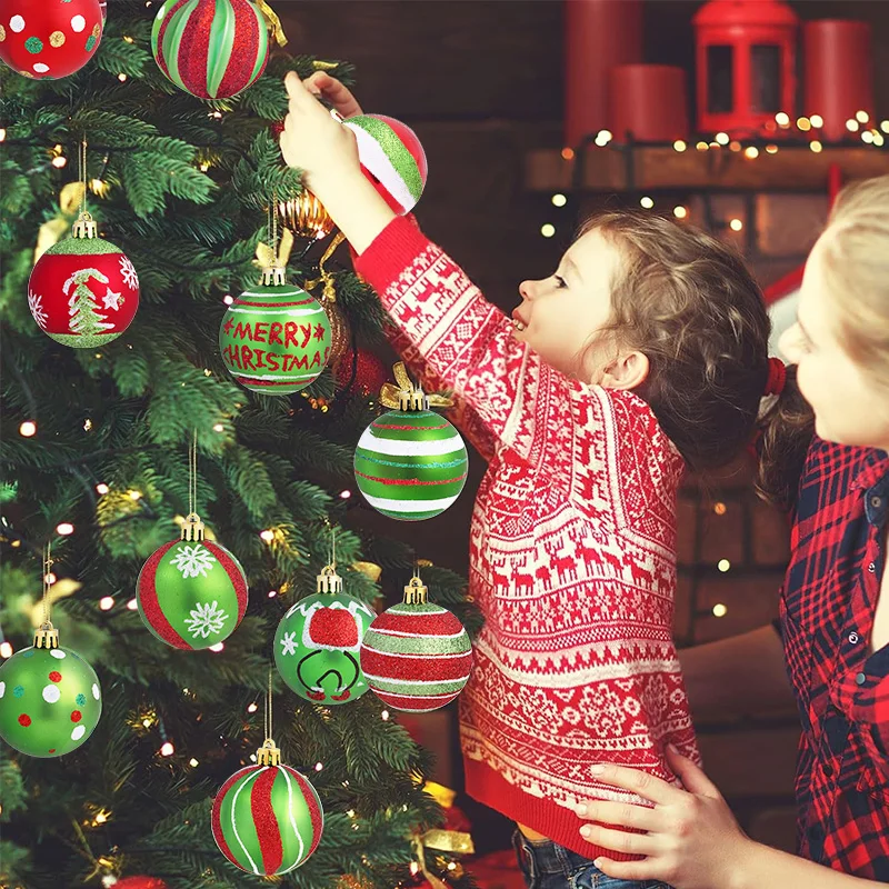 12PCS Christmas Ball Ornaments 6cm Round Plastic Hanging Glitter Elf Balls for Christmas Tree Home Decoration 2026 New Year Gift