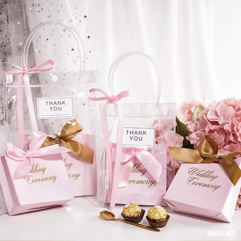 Transparent Gift Bags with Handle Waterproof Wedding Candy Gift Bag  Christmas Tote Bags with Button Boxes for Sweets - AliExpress