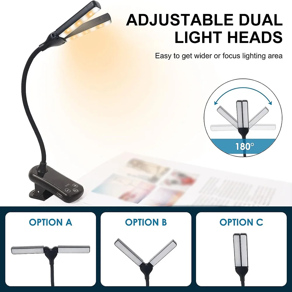 14 LED Clip On Book Light 3 Colors 8 Brightness Usb Rechargeable Night Light Portable Reading Book Lamp Mini Desk Lamp