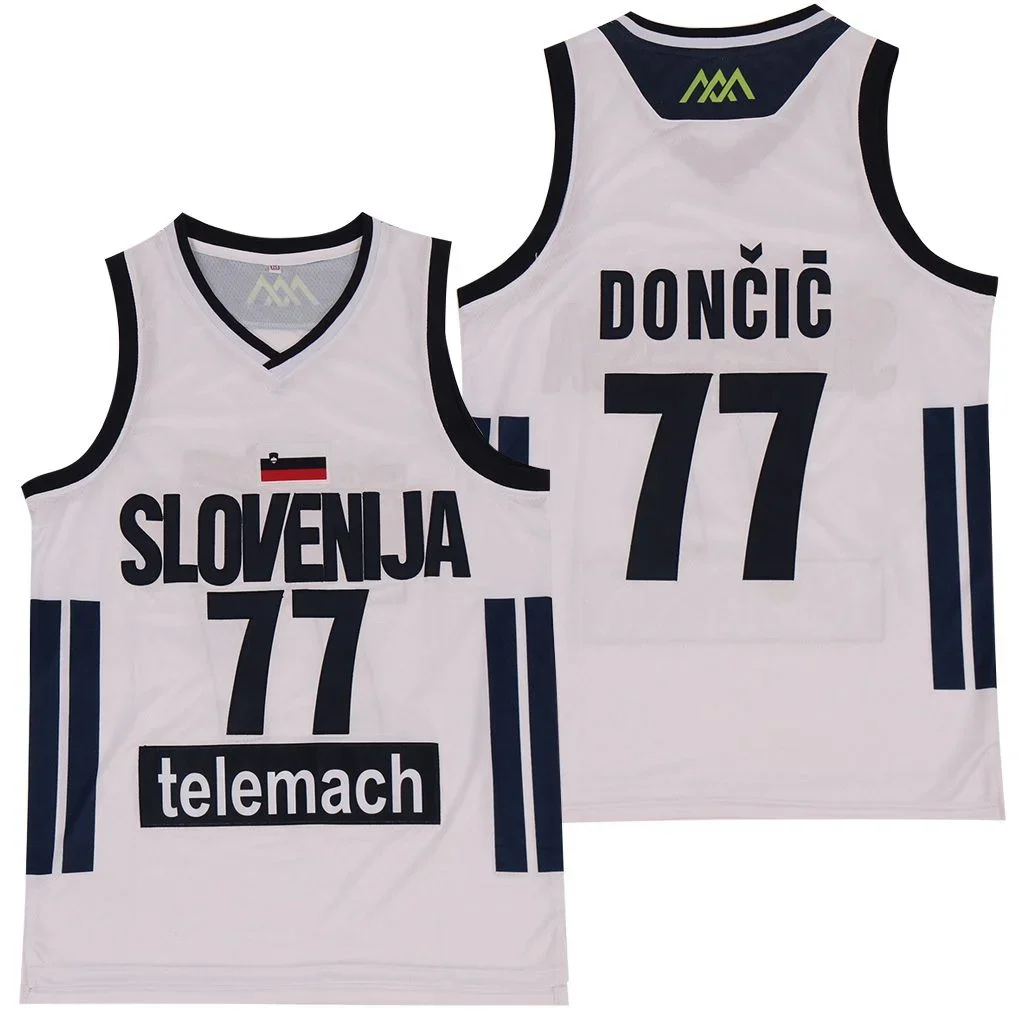Basketball jerseys SLOVENIJA 77 Doncic JERSEY Sewing Embroidery Outdoor sportswear cheap high quality Movie White Blue champion