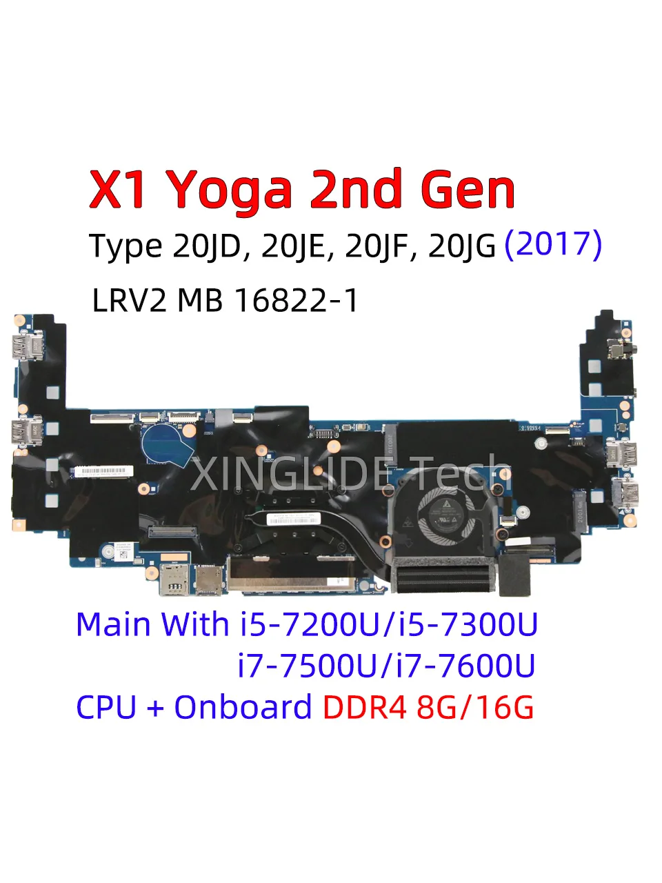 LRV2 MB 16822-1 For Laptop ThinkPad X1 Yoga 2nd Gen Motherboard I5