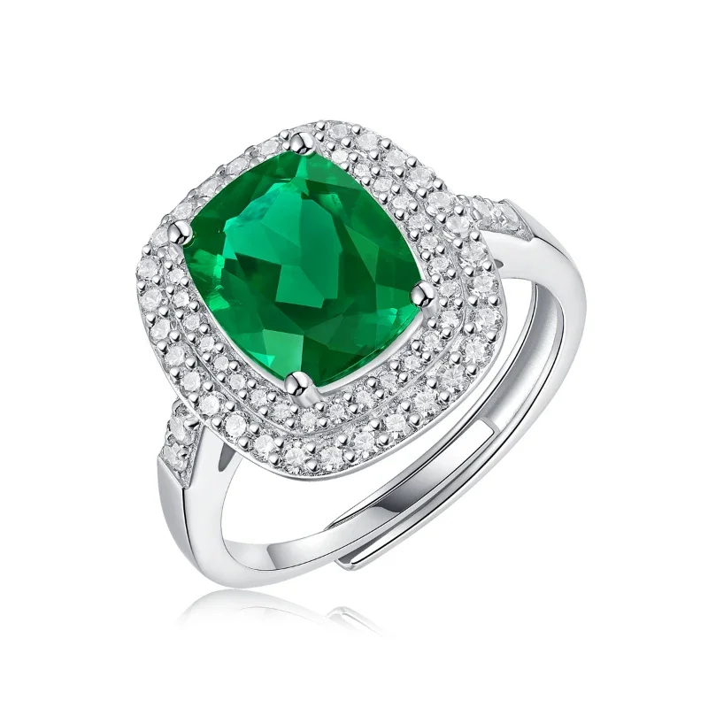 

925 Silver Ring Cultured Emerald Gemstone Ring Hand Jewellery Silver Ring