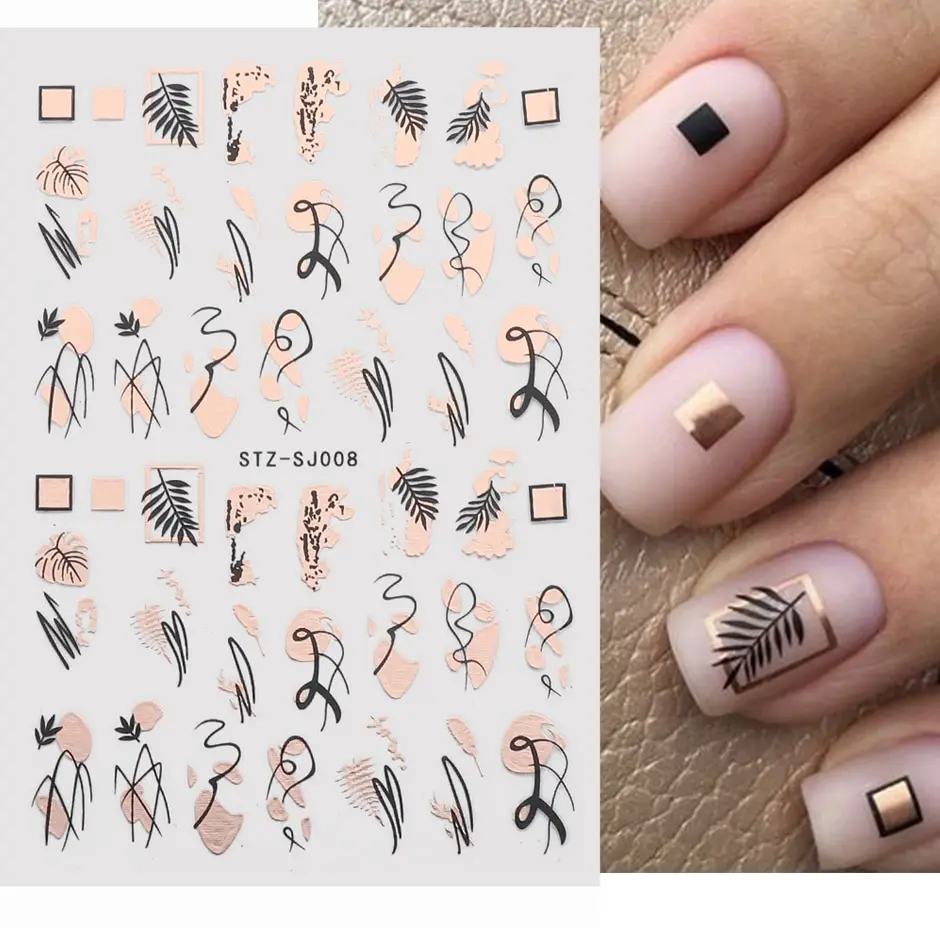 Nail Stickers Set Mixed Designs 3D Holographic Laser Abstract Stripes Flower Leaf Decals Nail Sliders Manicure Decorations 18pcs nail stickers,nail art decoration,nail decals