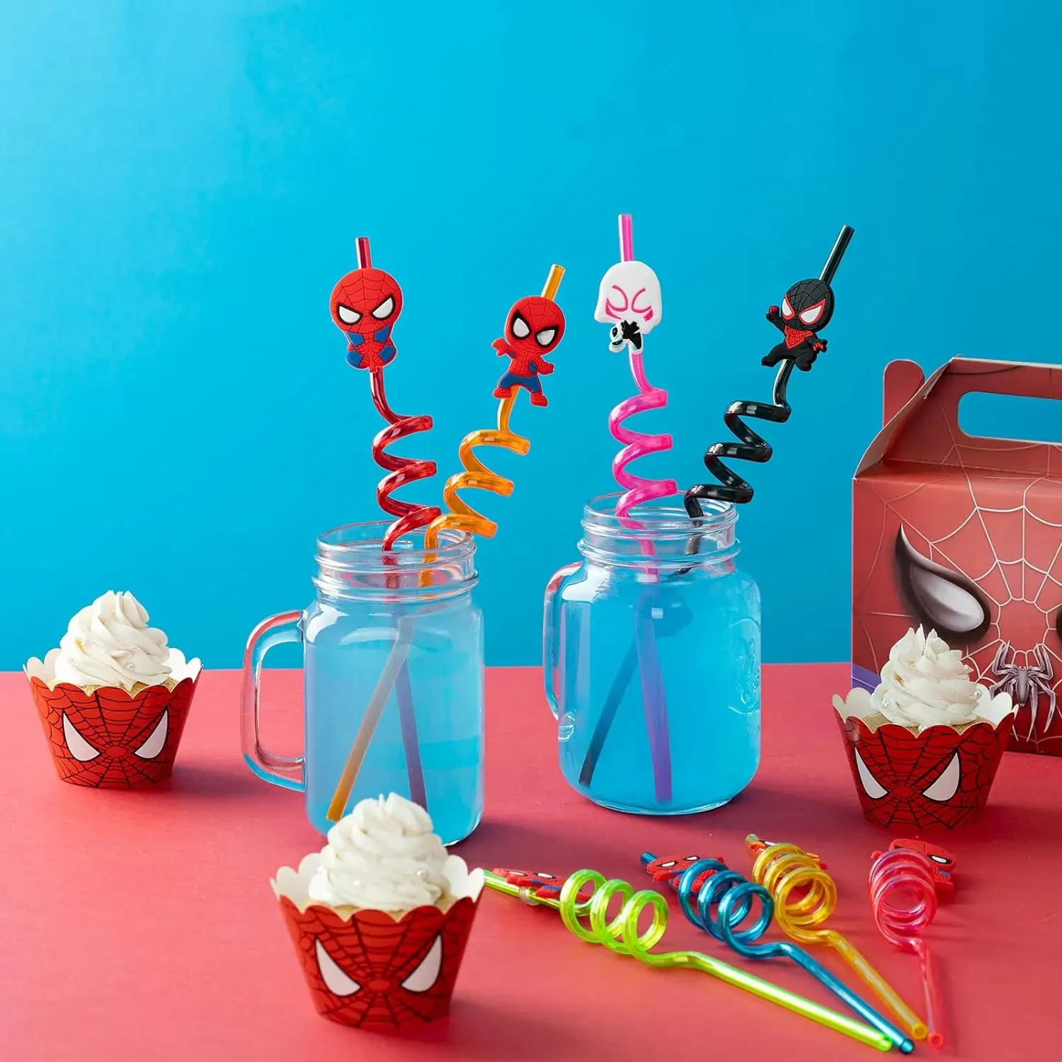 Party supplies Disney Spidey reusable drinking straws Spider Man birthday party supplies kinds of design spider party gifts Straws Supplies