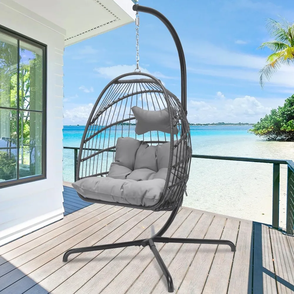 

Swing Egg Chair with Stand Indoor Outdoor Patio Basket Hanging Chair with UV Resistant Cushions 350lbs Capaticy for Bedroom