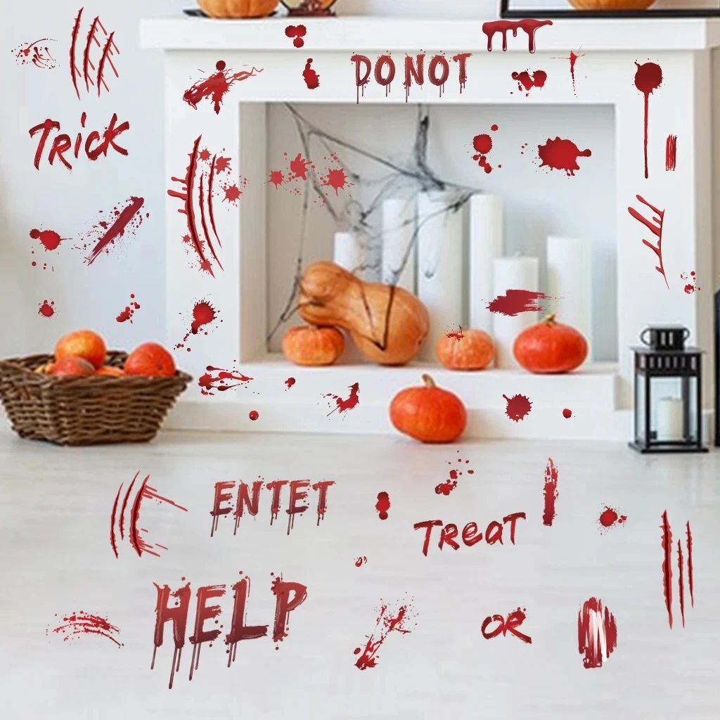 Halloween Horror Blood Print Haunted House Decoration Stickers Kitchen Bedroom Room Decoration Wall Static wall stickers,self adhesive stickers,kitchen wall sticker