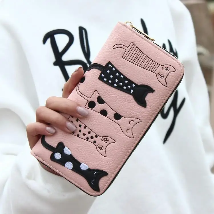 Cute Cat Female Purse Women Wallets for Cards Coin Phone Long Pu Leather Clutches