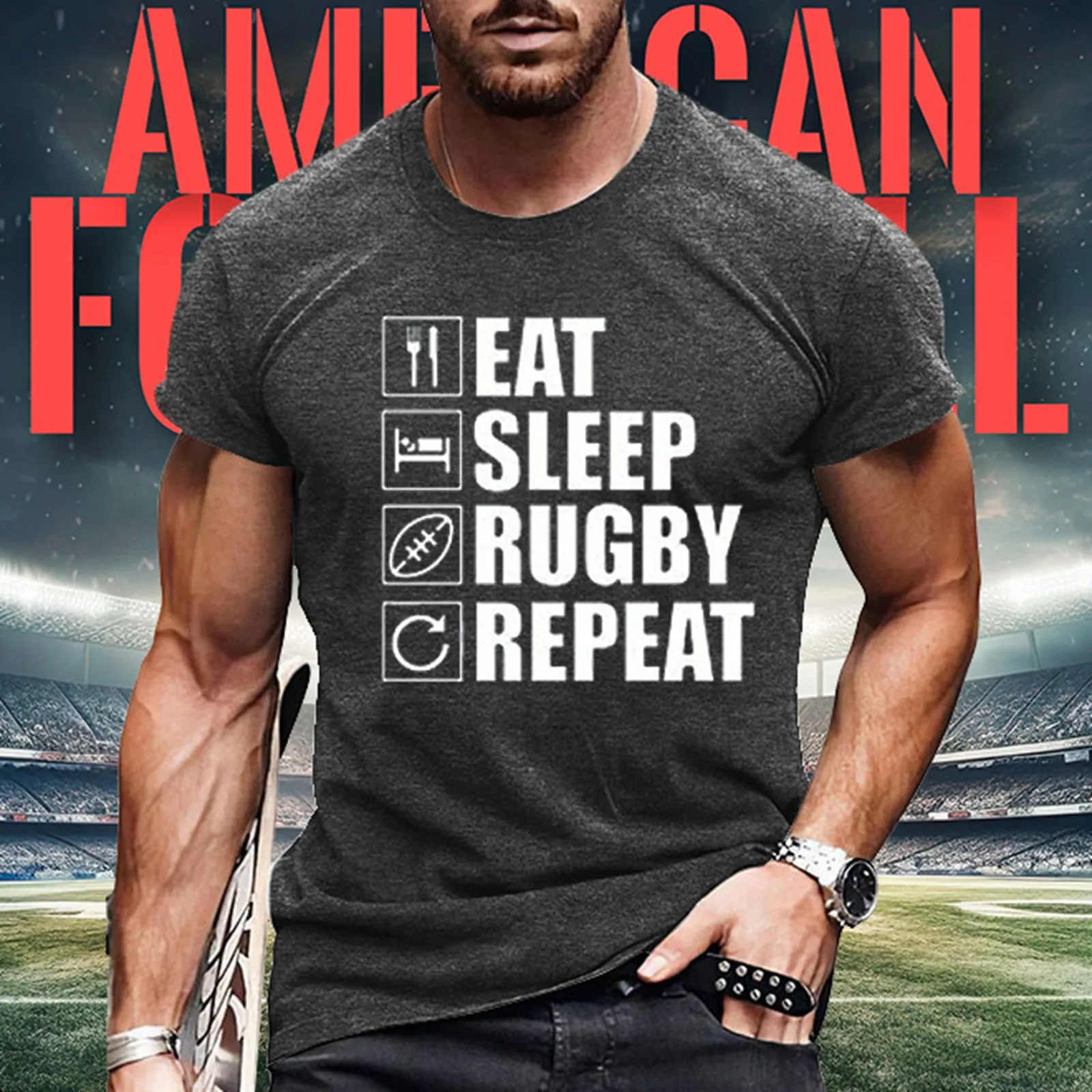 

American Football Fans Sports Gift T Shirt Vintage Rugby Player Sports Retro Men Rugby Shirt Tee Tops Clothes T Shirt Man