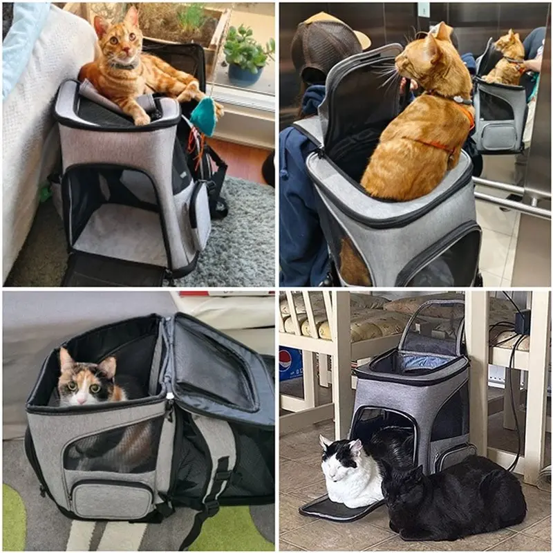 고양이와 강아지를 위한 접이식 통기성 애완동물 캐리어 백팩, 여행 가방, 확장형 대용량