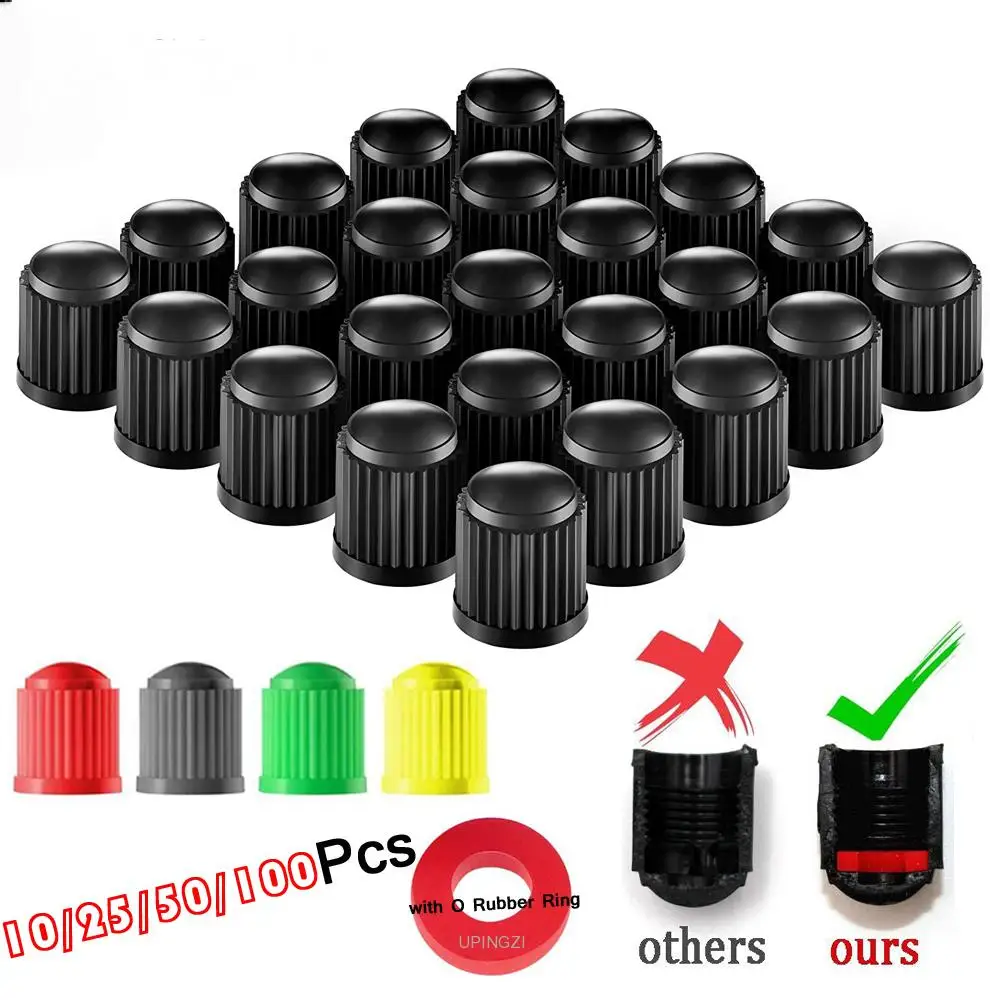 

100 pcs Wheel Tire Valve Covers, Universal With O-Ring Rubber Rings For Cars, SUVs, Bicycles and Bicycles, Trucks, Motorcycles