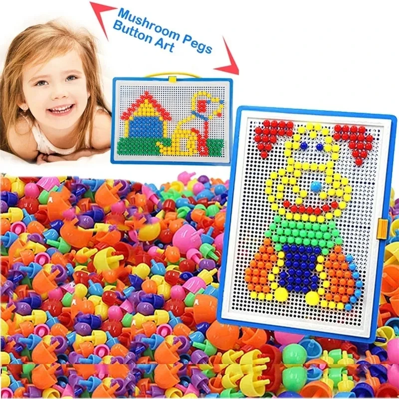 

296/592PCS/Set 3D Puzzle Educational Children Toys Mushroom Nails Colorful Board Montessori Logic Thinking Gift Set Toy for Kids