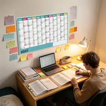 Calendario da Parete 2027, Nuovo Pianificatore Annuale e Giornaliero, Foglio di Agenda 365 Giorni, Pianificatore Annuale da Appendere, Agenda Settimanale