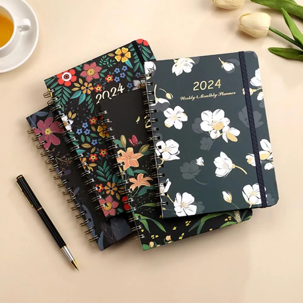 2024 Weekly Monthly Planner 2024 Floral Coil Design Planner Weekly Monthly Notebook Stationery or School Office Schedule Book