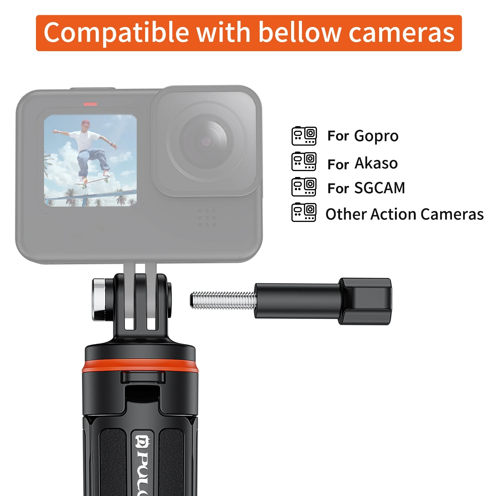 PULUZ Action Camera Extension Tripod Selfie Stick Stand for GoPro