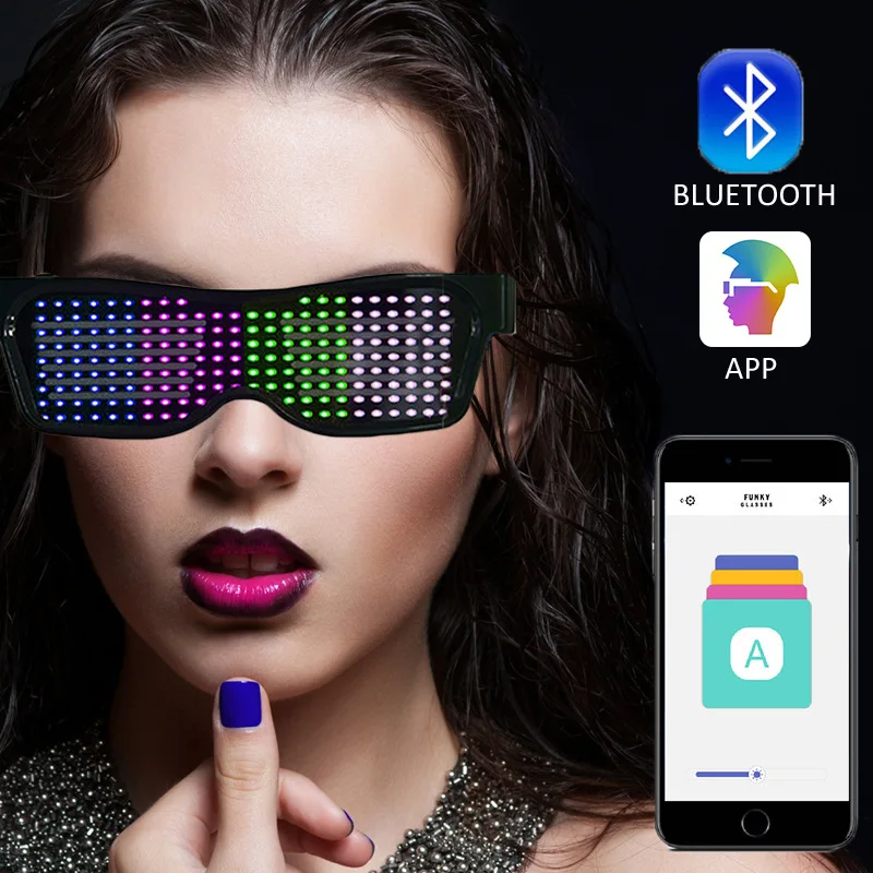 

Очки флюминесцентные, Bluetooth, умное управление через приложение, светящиеся очки «сделай сам», текстовые сообщения, мигающие очки для вечеринок, фестивалей
