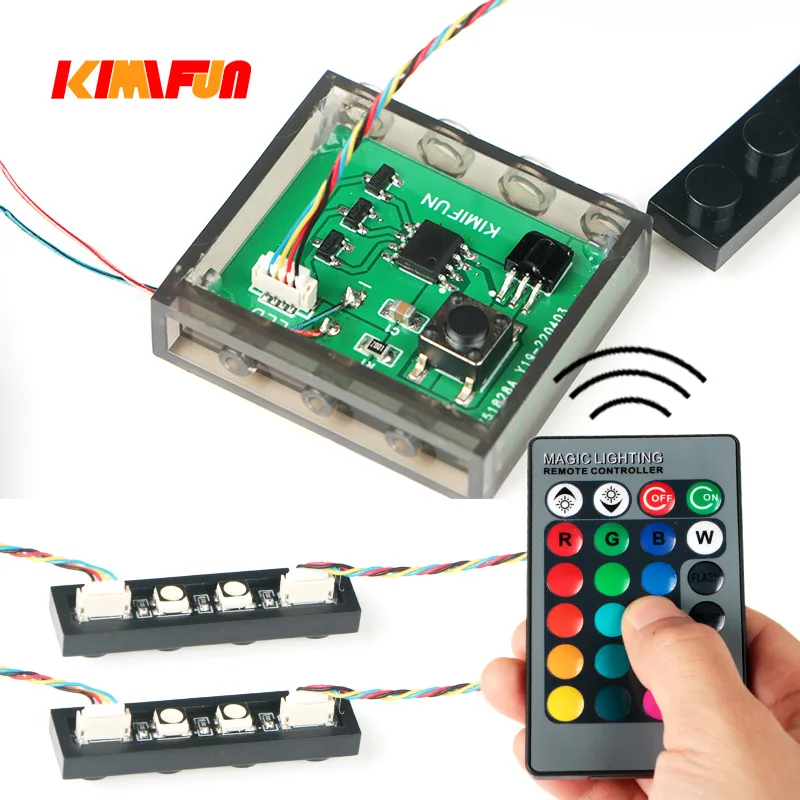 6pcs 1*3 도트 LED 조명 원격 제어 다채로운 액세서리 클래식 벽돌 교육 발광 빌딩 블록 아이