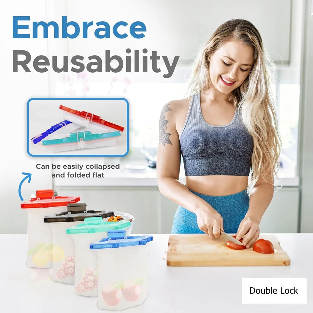 Silicone Storage Bag 30oz Microwave & Freezer Safe Airtight Food Storage Box Reusable Bags Leak Proof Multi Colors 1000 ml