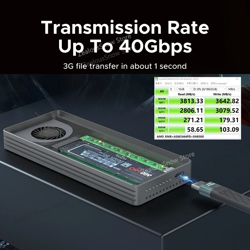 USB4 40Gbps NVMe SSD 외장 케이스 8TB 내장 쿨링 M.2 NVME PCIE 케이스 알루미늄 케이스 썬더볼트 4/3 호환