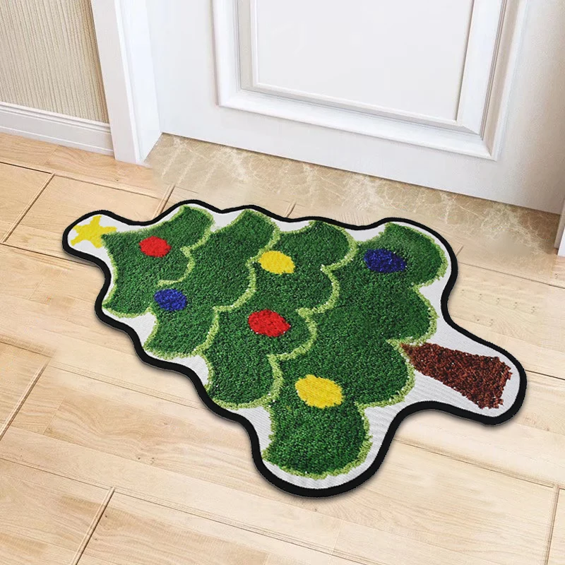 Christmas Tree Shape Floor Mat Anti Slip Entrance Door Bedroom Bath Toilet Mat Carpet 2025 New Year Gift Navidad Home Decoration