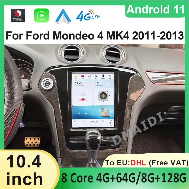 

Snapdragon 10,4 "Tesla Style Android 11 для Ford Mondeo 4 MK4 2011-2013, автомобильное радио, мультимедийный видеоплеер, GPS-навигация 128G