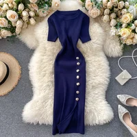 Vestidos Solid Korean Vintage High Waist Women Dress Bodycon Sexy Stretch Knitted 2026 Summer Dresses Chic 16347 - Image 3