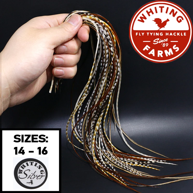 Whiting 12-14'' Lange Silberne Fliegenbindefedern 20 Federn NAT-Farben Größe 14 # 16 # Trockene Fliegenbinde-Schnur Skinny Rooster Saddle Hackl