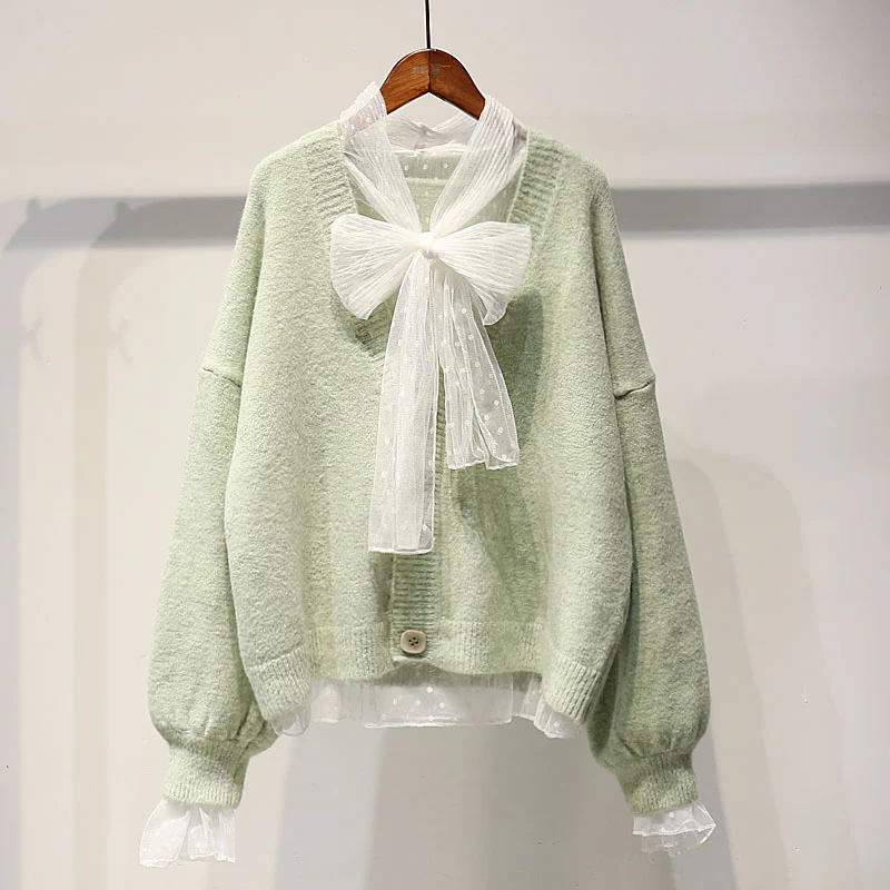 

Woman Kawaii Short Cardigan Sweater Jacket 2021 Autumn New Green Pink Beige Solid Color Outwear Thin Tops Soft Mohair Sweaters