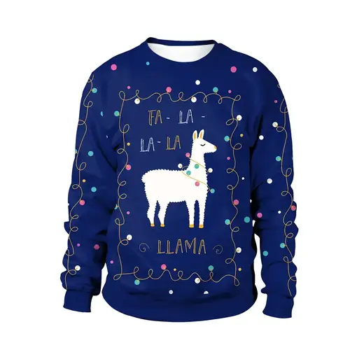 Men Women Llama Ugly Christmas Sweatshirt 3D Funny Print New Year Eve Xmas Sweater Couples Pullover Holiday Party Jumper Tops - Image 19
