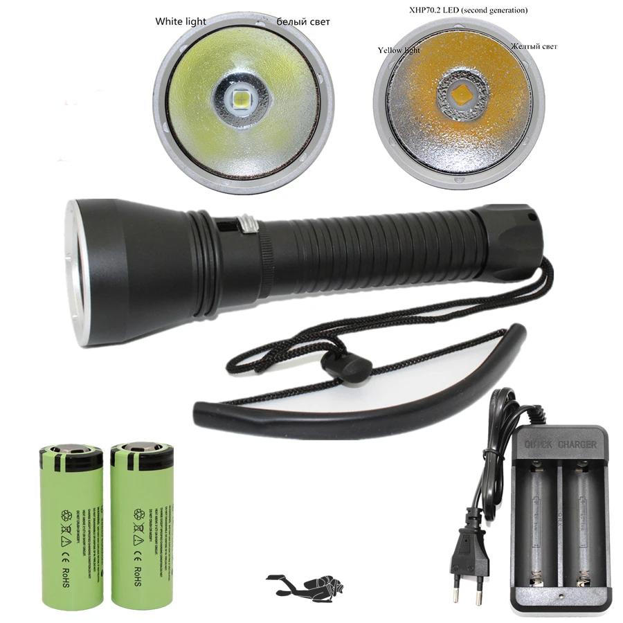 

XHP70 XHP50 Diving flashlight LED 4200 Lumens yellow / white light tactical underwater lamp waterproof torch