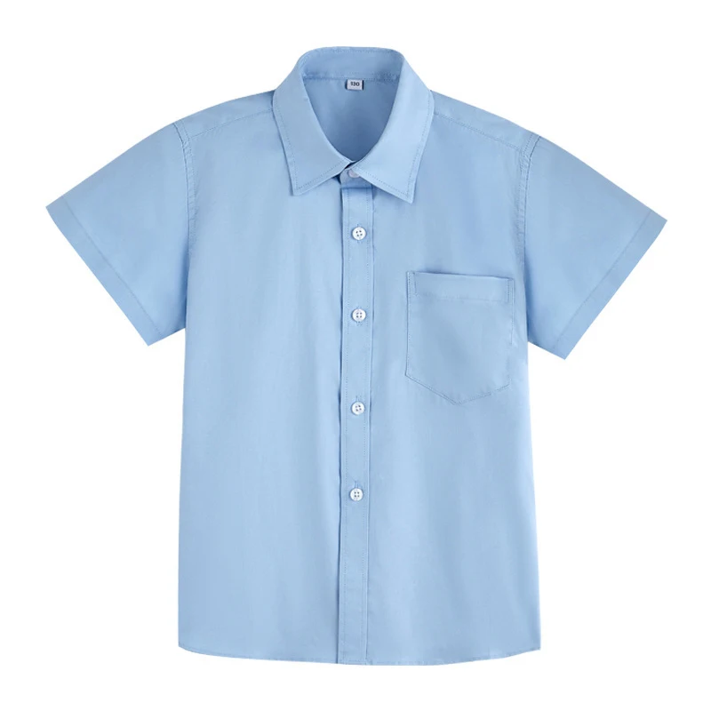 Summer Shirts for Teenage Boys Girls Cotton Short Sleeve White Blouses School Uniform Girls Puff Sleeve Blue Tops 4 8 12 16Year