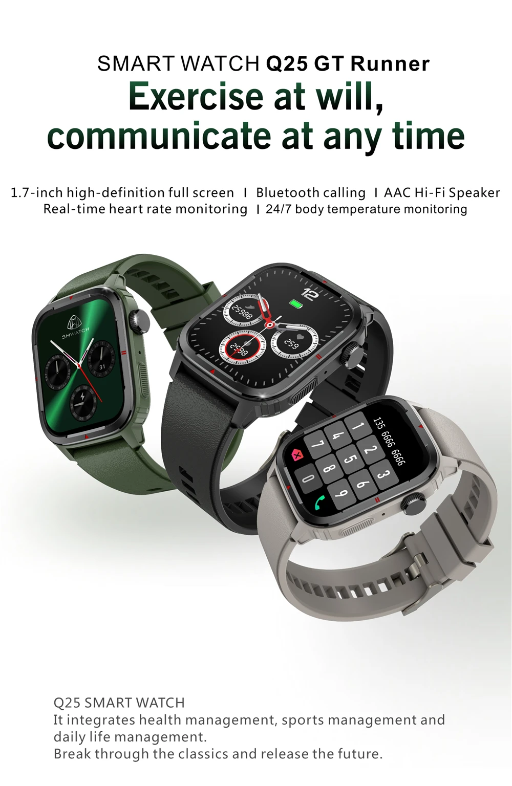 Q25 Bluetooth Call Men Smart Watch With Body Temperature Full Touch Fitness Tracker Women IP67 Waterproof Sport Smartwatch 2022