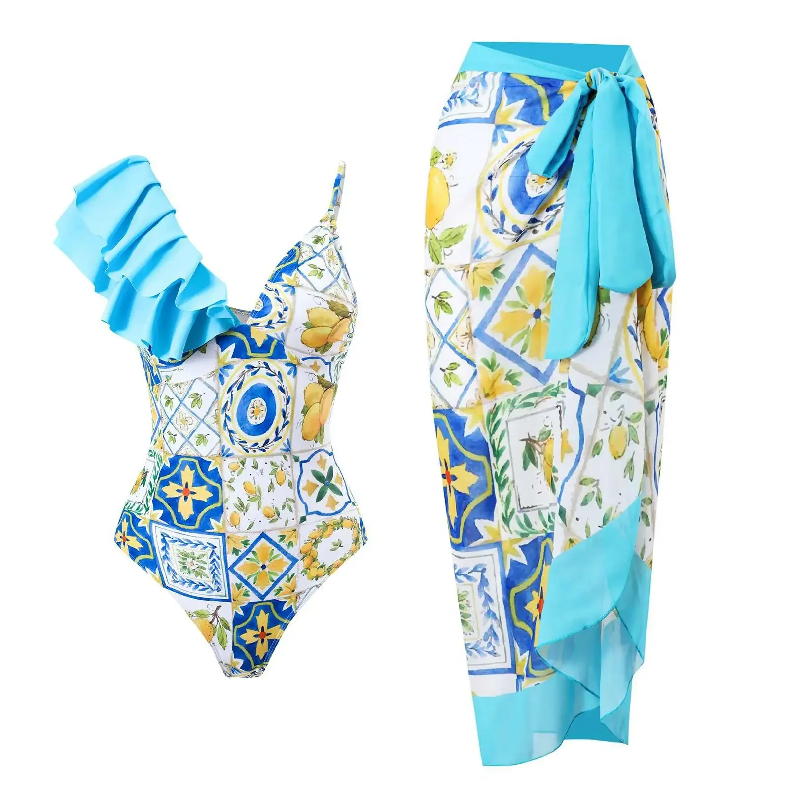 

2023 New Arrival Push Up Women Bikini Set Floral Printed Ruffle Bikinis Strappy Bandage Swimwear Brazilian Biquini Bathing Suit
