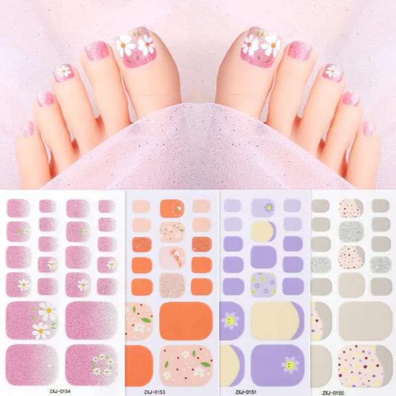 New Toe Nail Stickers Summer Cute Self Adhesive Full Cover Foot Nail Art Decorations DIY Fake Nail Patch Tips Beauty Nail Decals