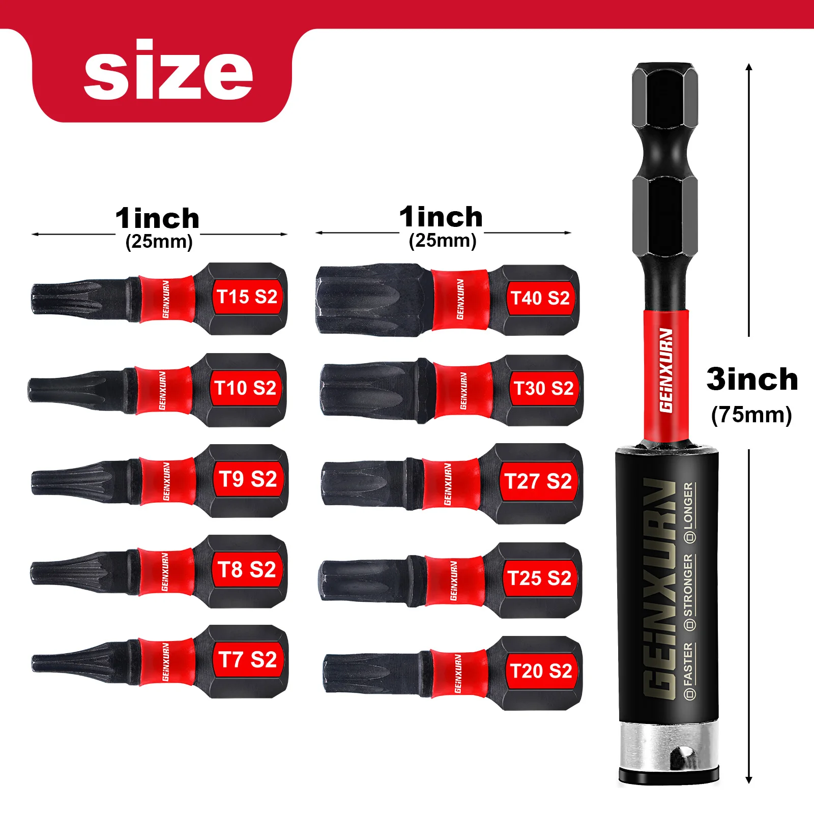 1 Inches T7-T40 Torx Screwdriver Bit Set Impact Tough Magnetic S2 Alloy Steel Star Bit with Sase screwdriver set