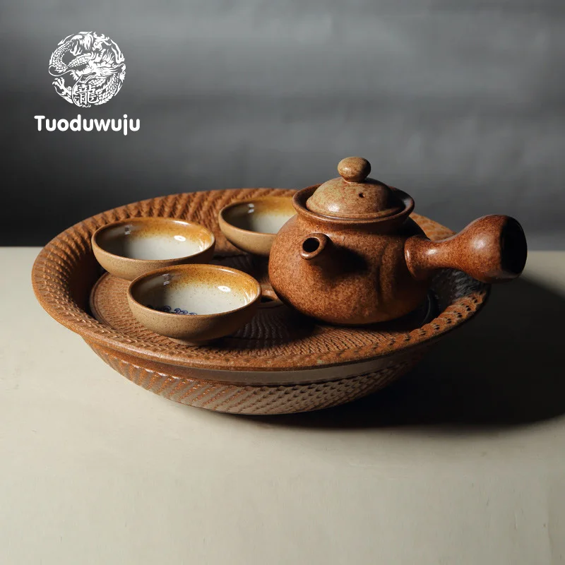 

XH295 Ceramic Purple Sand Handmade Tea Tray And Teapot Holder, Small Water Storage Type Tea Tray And Tea Set