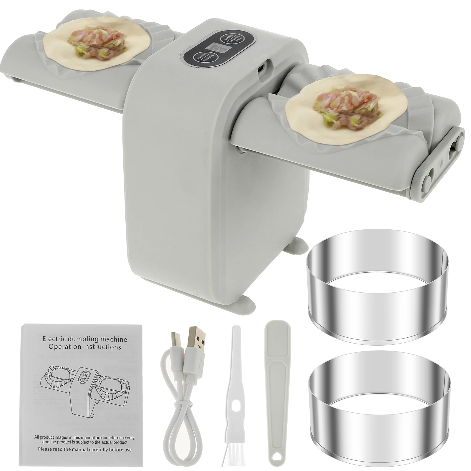 Electric Dumpling Maker Double Head Dumpling Maker Press Automatic Machine with Spoon Brush Rechargeable