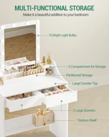 Туалетный столик со светодиодной подсветкой и зеркалом, регулируемой яркостью, туалетный столик с 2 ящиками и 3 открытыми отделениями — изображение 5