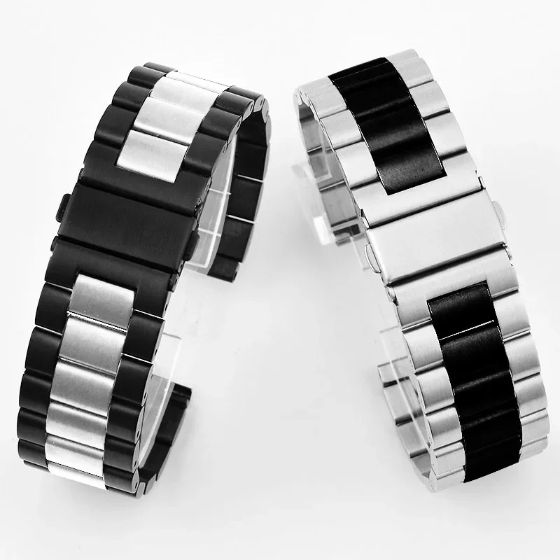 Black Silver Stainless Steel Watch Strap - Premium Watch Band Accessory, Adjustable