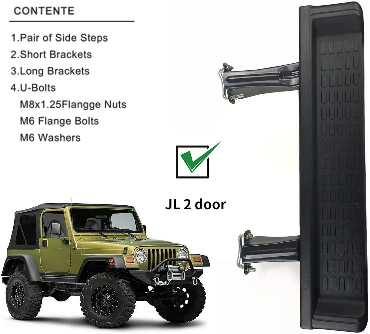 Car Running Board For Jeep Wrangler TJ 2 Door 2001-2006 Nerf Bar Side Step Rocker Panel
