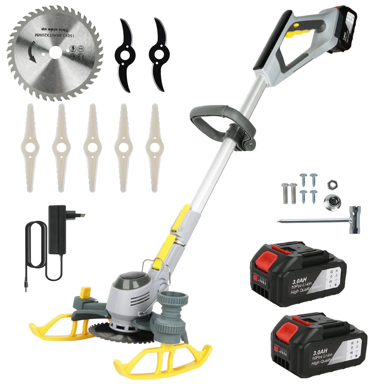 4500 W kabelloser elektrischer Rasentrimmer, 38000 U/min Hof-Garten-Rasenmäher mit 20000 mAh Hochleistungsbatterien, 3 Arten von Klingen – Detail 13