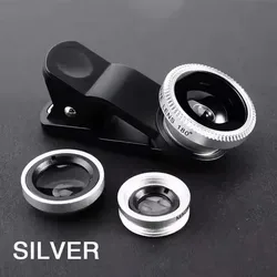 Universal 3 - in - 1 Fisheye and Wide Angle Smartphone Camera Lens Kit with Clip (Silver)