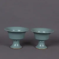 Jingdezhen Antique Porcelain, Lake Blue Glaze, Wide Mouth, High Foot Cup, Home Decoration and Ornament 1