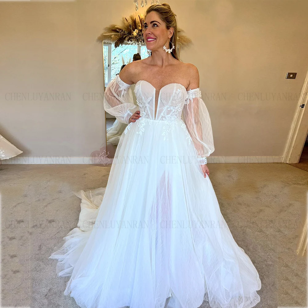 

Sweetheart Off-The-Shoulder Wedding Dresses Detachable Sleeves Long Bride Dresses A-Line Dresses For Women 2023 Robe De Mariée