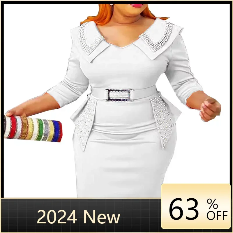 Fashion Euramerican Slim Bead Casual Dresses For Women Chic African Ladies Noble Temperament Dress With Belt Elegant Office Wear japanese and korean light luxury high sense fashion temperament skirt children s 2022 spring chic short suit bottomed with dress