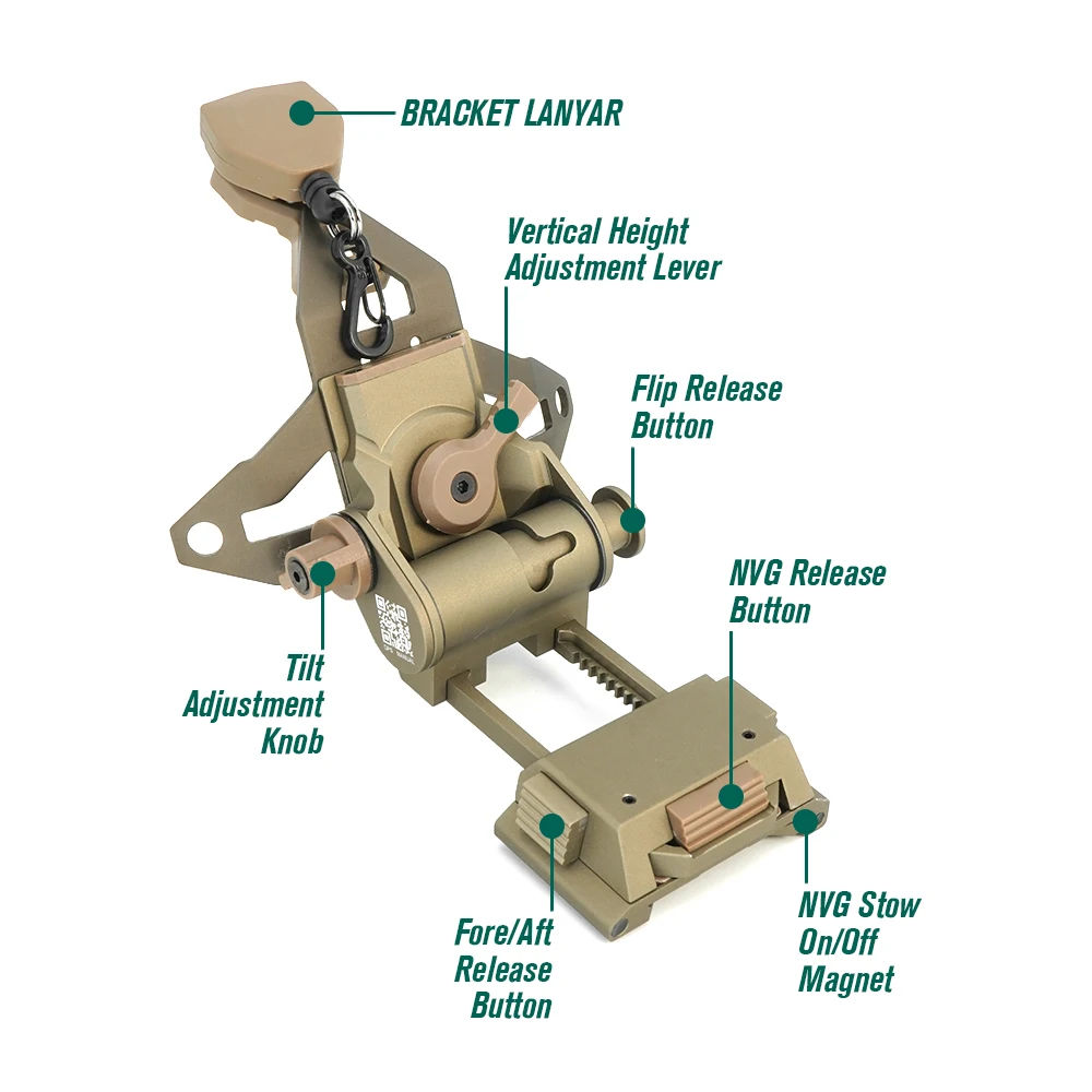 전술 L4G30 NVG 마운트, 3 홀 브래킷, 랜야드, 헬멧 NVG 사냥 액세서리, 금속 소재