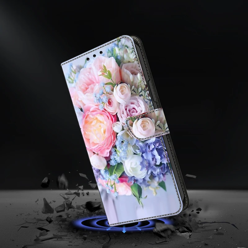 Luxurious Flip Leather Case with 3D Fashion Flower Pattern and Built-In Wallet