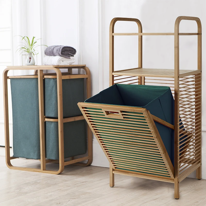 Multi-função banheiro cesta roupas roupas sujas armazenamento banheiro rack  de lavanderia quadro de bambu wf - AliExpress